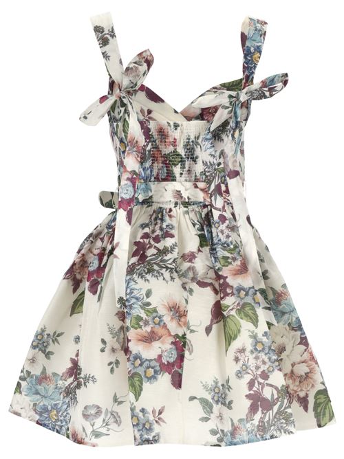 White/multicolour linen-silk blend organza floral print dress Zimmermann | 5159DMATIVORY PRINT